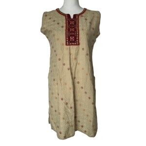 PARSHWA ART Sleeveless Salwar Suit Indian Ethnic Wear Women side slits Tan